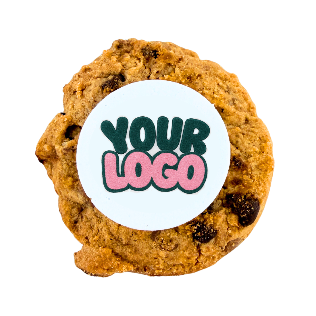 Custom printed chocolate chip cookie with edible icing logo print